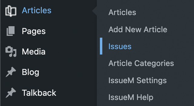 Issues can be found in the Articles menu 