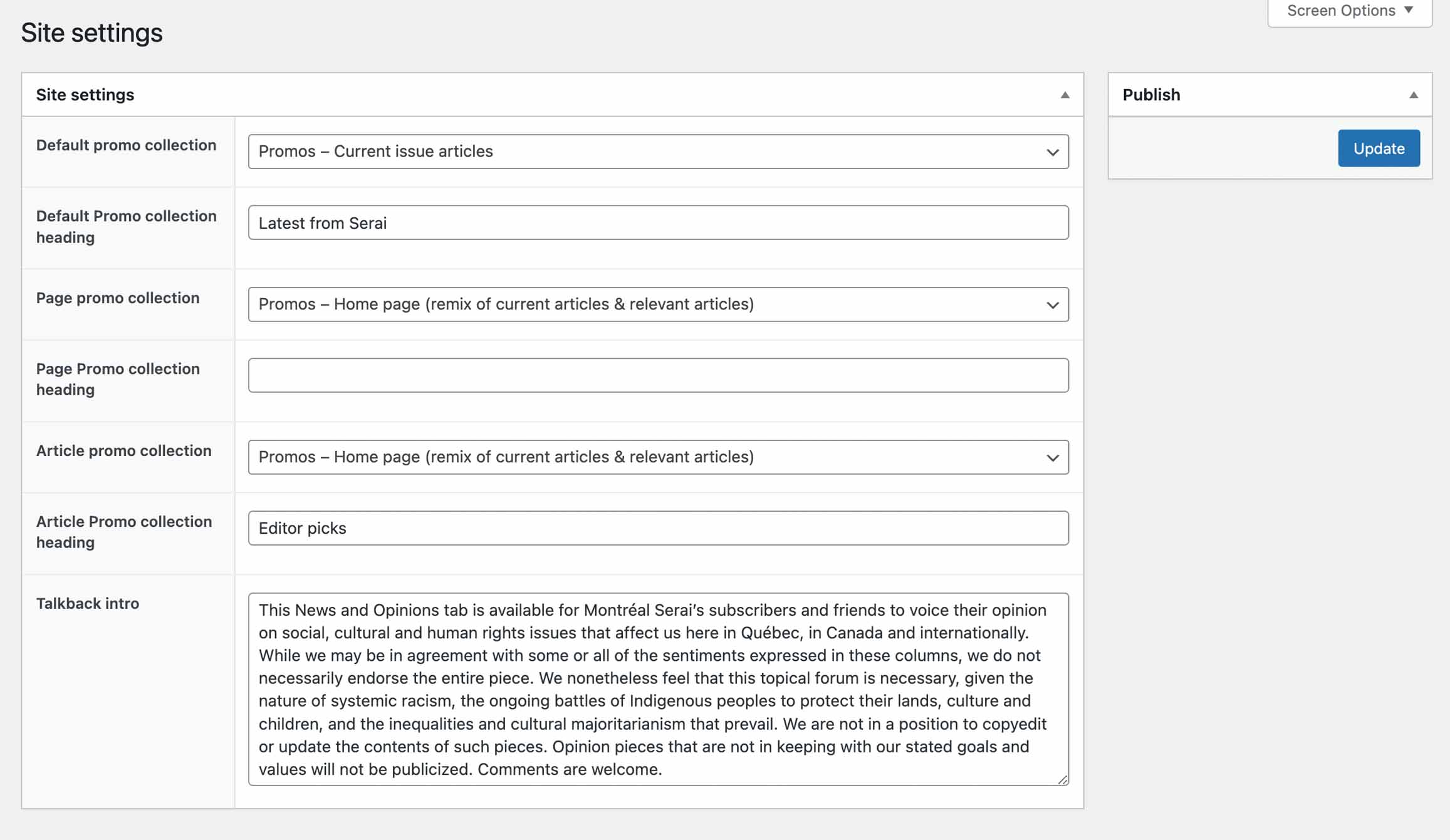 Collections menu button